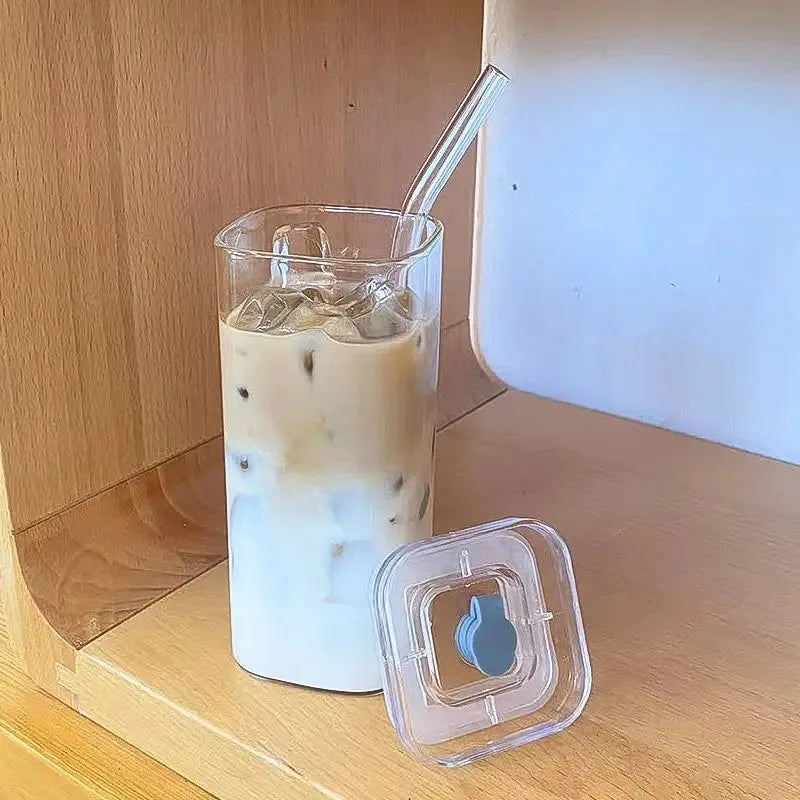 Glass Tumbler Set with Lid & Straw
