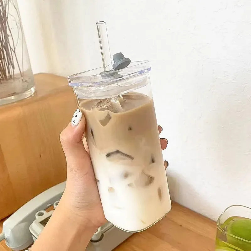Glass Tumbler Set with Lid & Straw