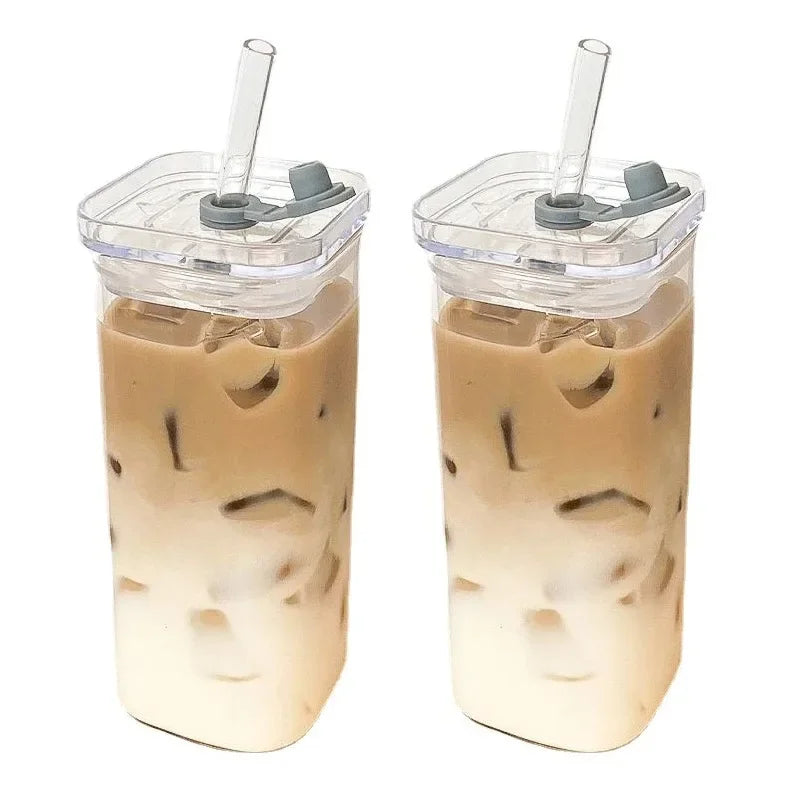 Glass Tumbler Set with Lid & Straw