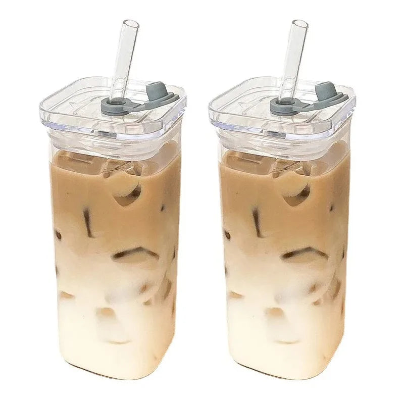 Glass Tumbler Set with Lid & Straw